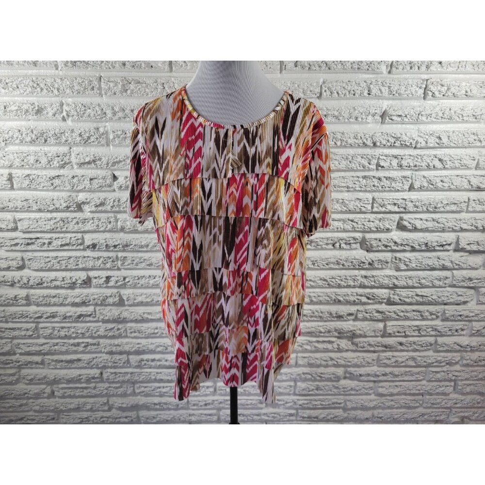 Alfred Dunner XL Women's Blouse Red Geometric Tiered‎ Lined Stretch GEO362XE